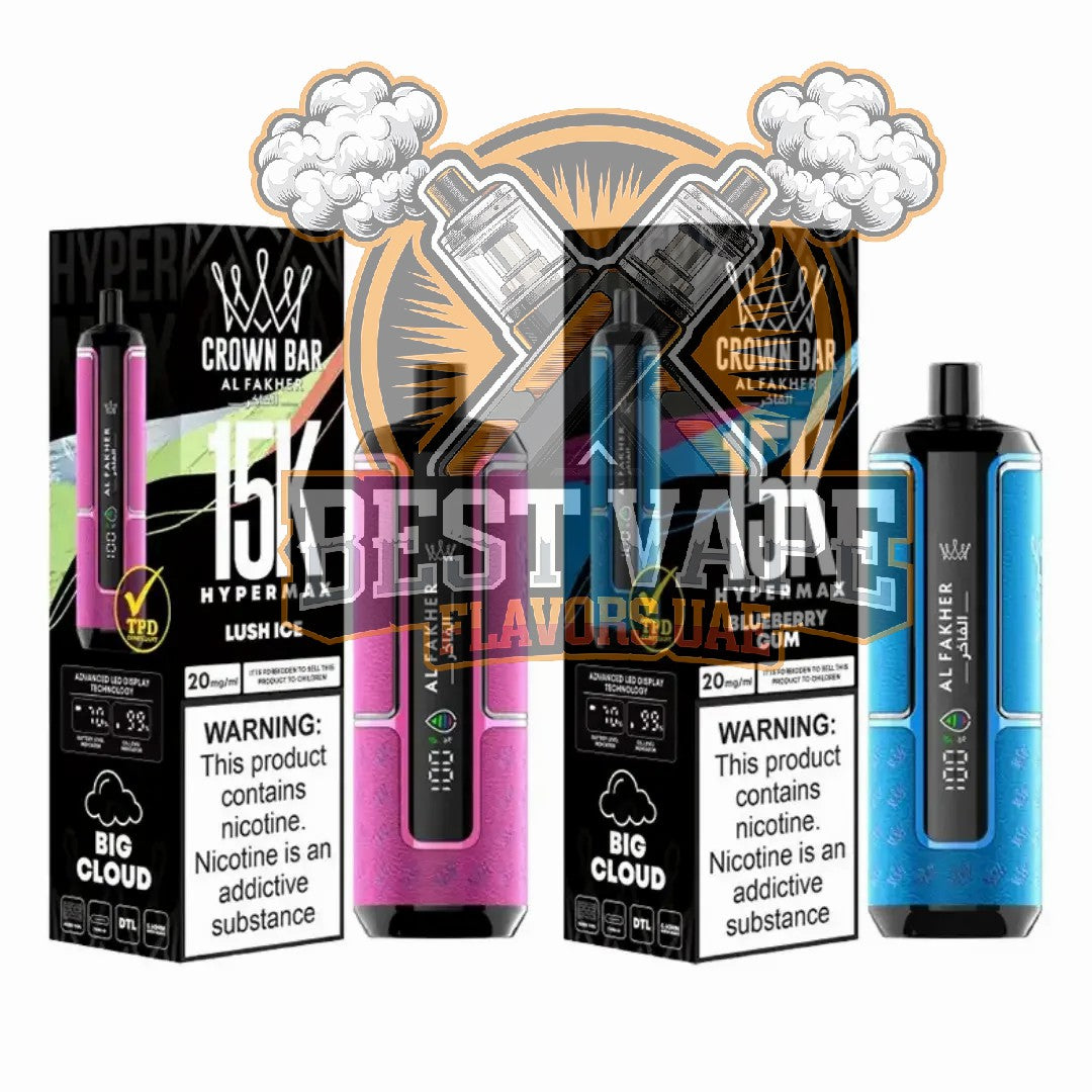 Al Fakher Crown Bar Hypermax 15000 Puffs Premium Disposable Vape with Flavors Best Vape Flavors UAE Al Fakher Crown Bar Hypermax 15000 Puffs Premium Disposable Vape with Flavors Best Vape Flavors UAE