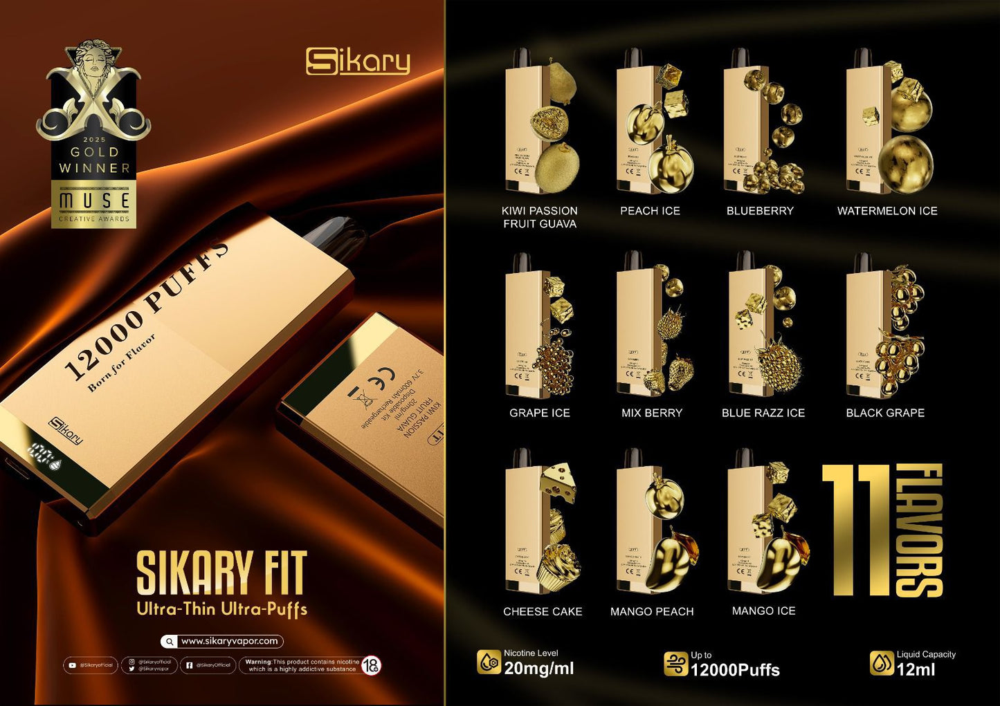 SIKARY FIT Ultra Thin 12000 Puffs Disposable Vape