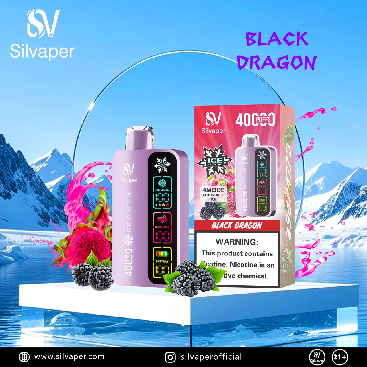 Silvaper 40,000 Puffs Adjustable Ice Disposable Vape