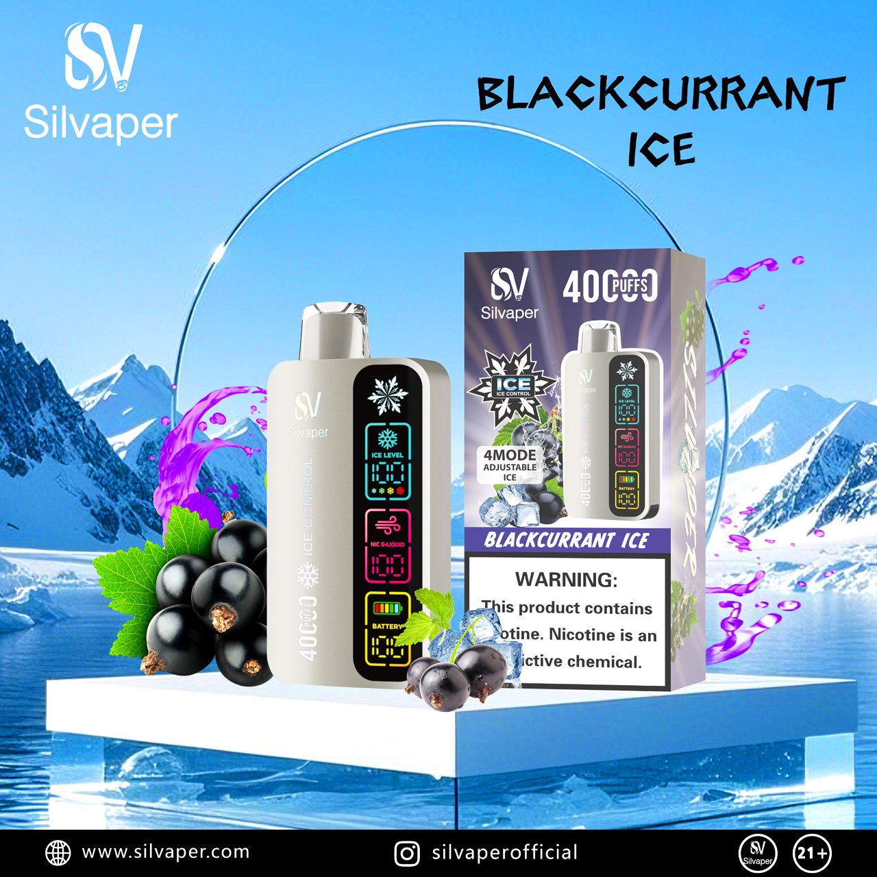 Silvaper 40,000 Puffs Adjustable Ice Disposable Vape