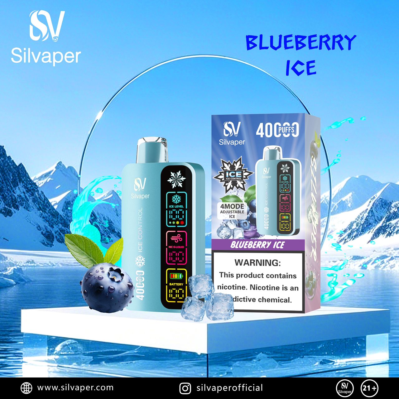 Silvaper 40,000 Puffs Adjustable Ice Disposable Vape
