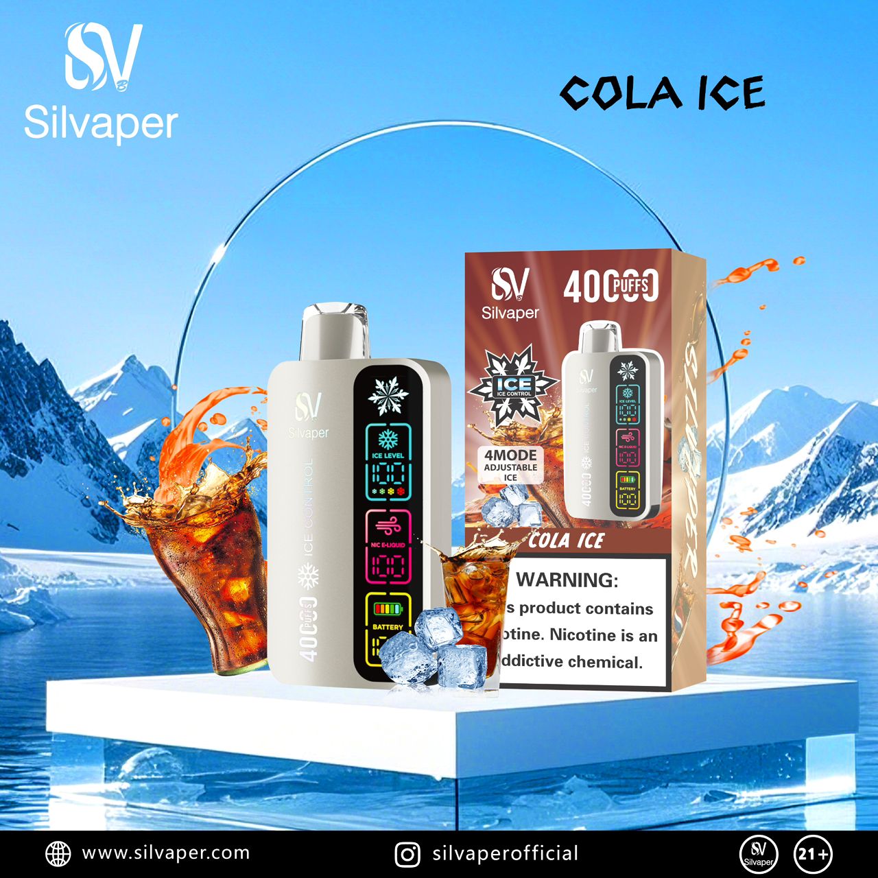 Silvaper 40,000 Puffs Adjustable Ice Disposable Vape