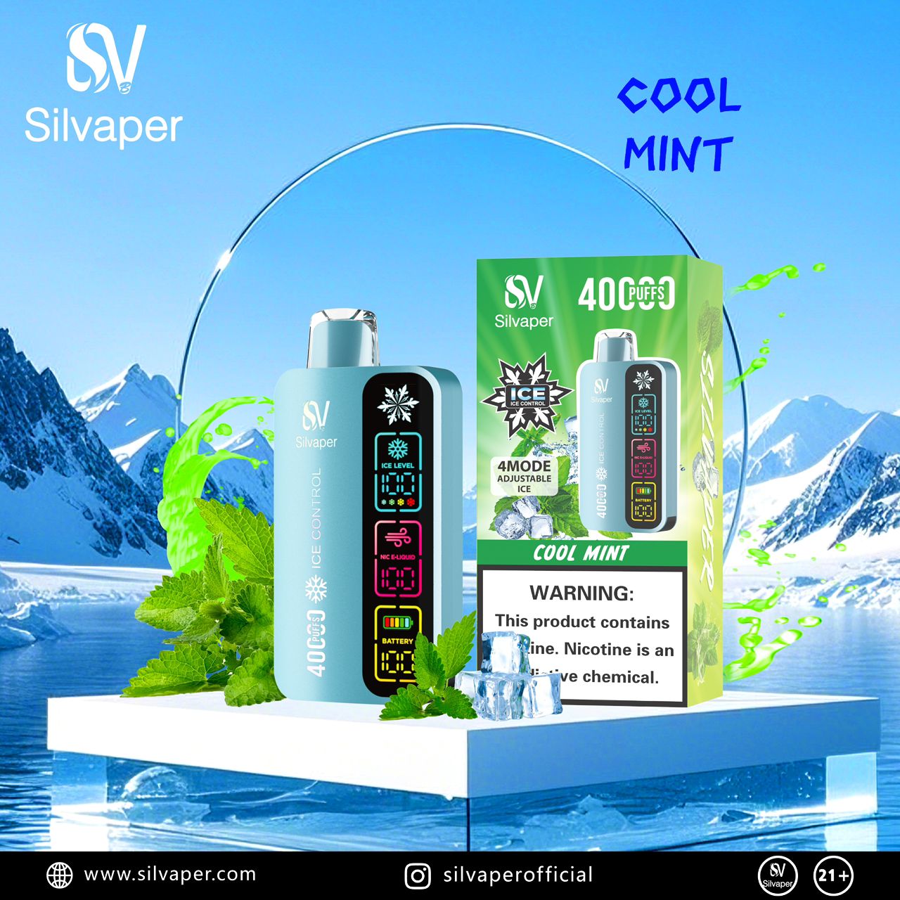 Silvaper 40,000 Puffs Adjustable Ice Disposable Vape