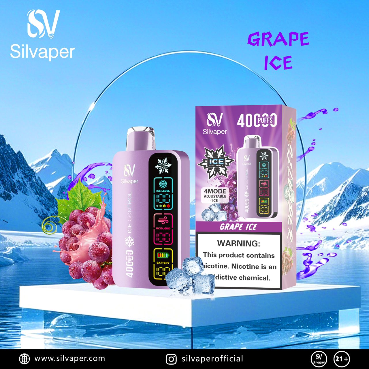 Silvaper 40,000 Puffs Adjustable Ice Disposable Vape