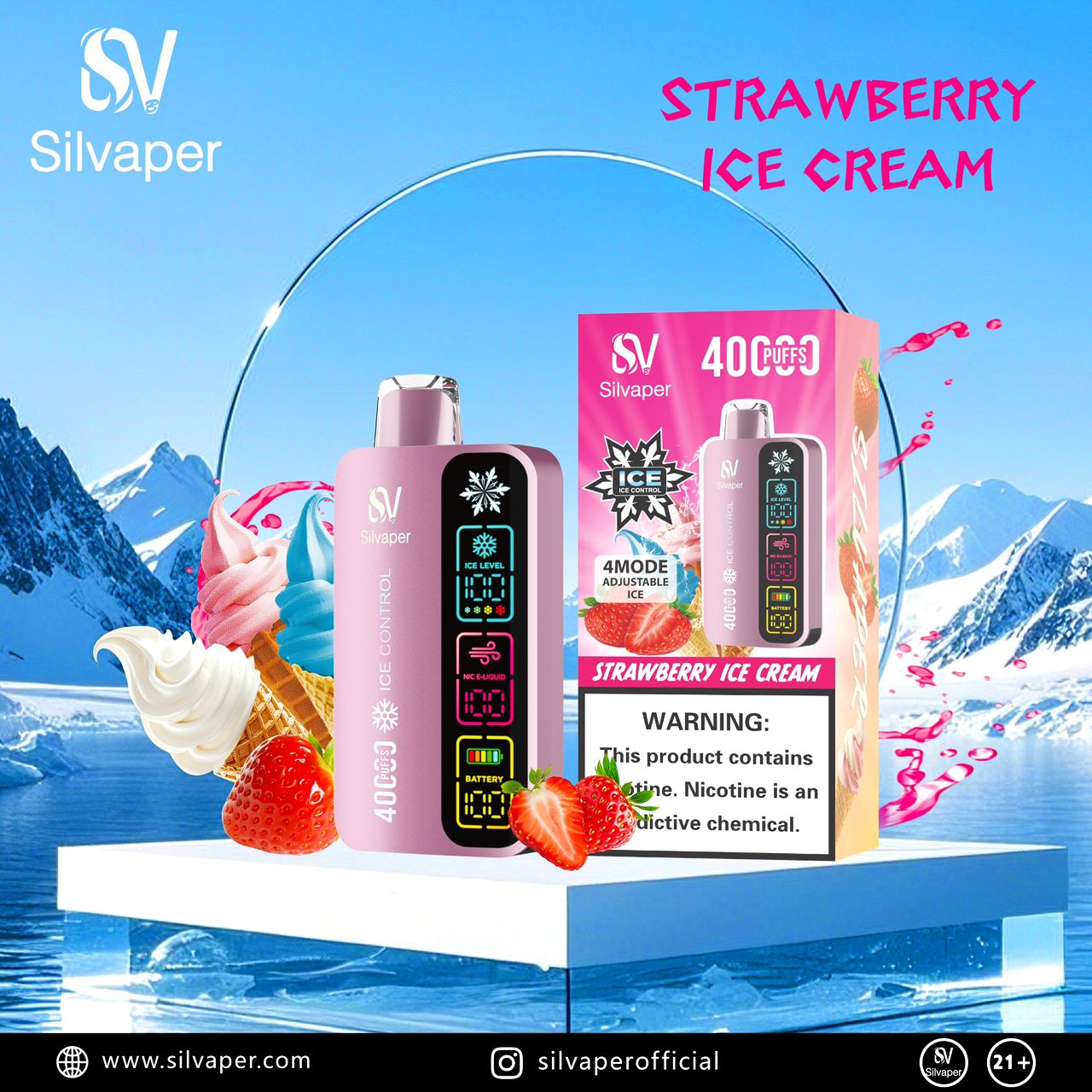 Silvaper 40,000 Puffs Adjustable Ice Disposable Vape